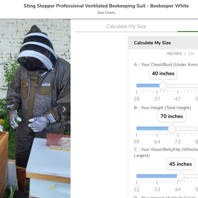 interactive beekeeping size chart